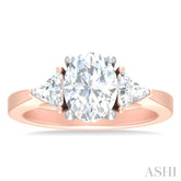 1/2 Ctw Oval Shape Trillion Cut & Round Cut Diamond Semi-Mount Engagement Ring in 14K Rose and White Gold